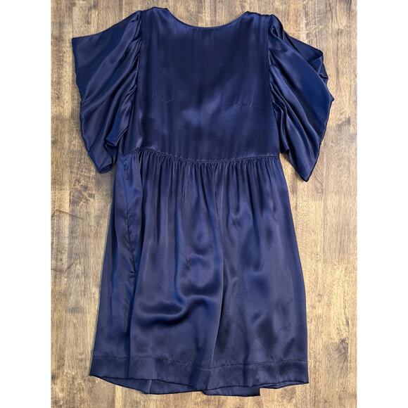 See by Chloe Women’s 100% Silk Empire Waist Cold Shoulder V Neck Dress Blue Sz 6 - Picture 4 of 13